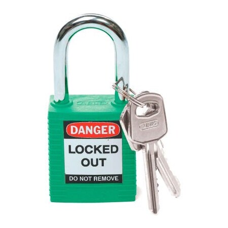 Brady Brady Safety Lockout Padlock W/ Label, 1-1/2", 1 Key, Plastic Covered Steel, Green 99564